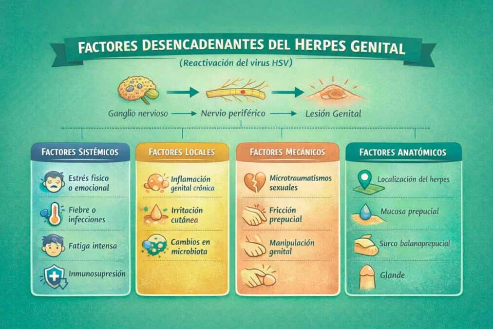 Infografía en la que se resumen las causas del herpes genital